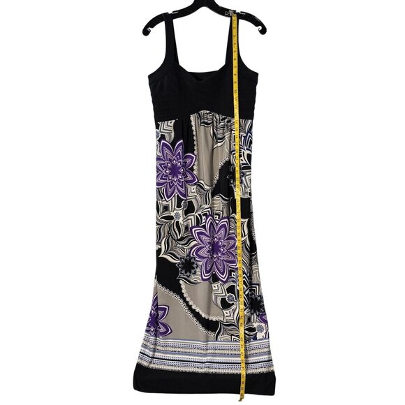 Vintage Carole Little Black & Purple Floral Print Maxi Dress With Empire Waist - Picture 4 of 9